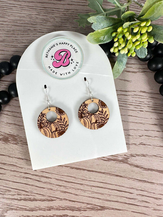 Wood harvest pumpkin earrings, fall dangle earrings, gifts for women, Thanksgiving, Halloween, holiday gifts for women, fall jewelry