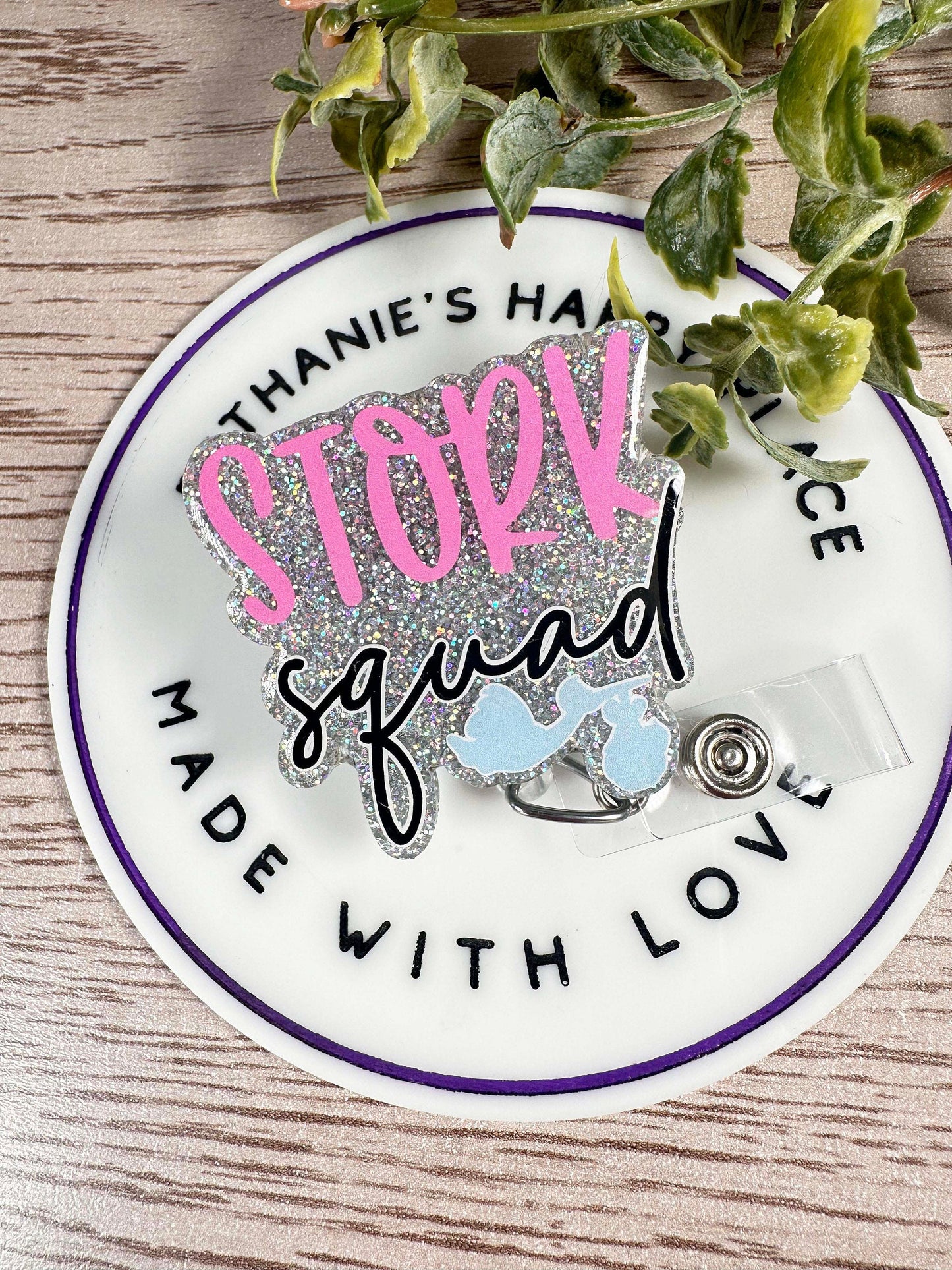 Stork squad retractable badge reel, delivery nurse badge holder, L&D, baby ID holder, lanyard, key card holder, medical ID holder