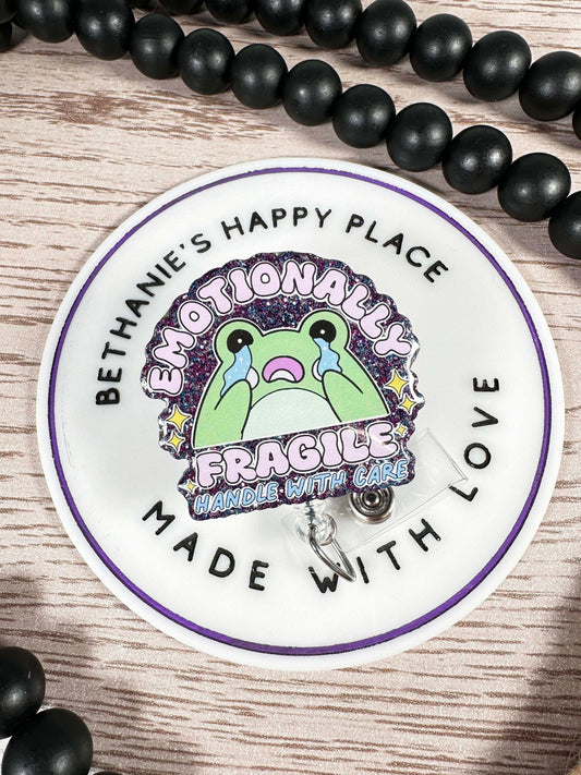 Emotionally fragile frog retractable badge reel, mental health badge clip, medical ID holder, frog badge holder, key card, nurse badge reel