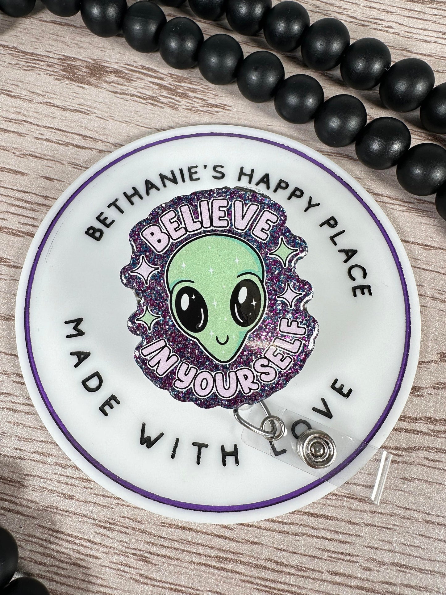 Believe in yourself retractable badge reel, alien badge holder, nurse ID holder, acrylic badge topper, alien gifts, lanyard