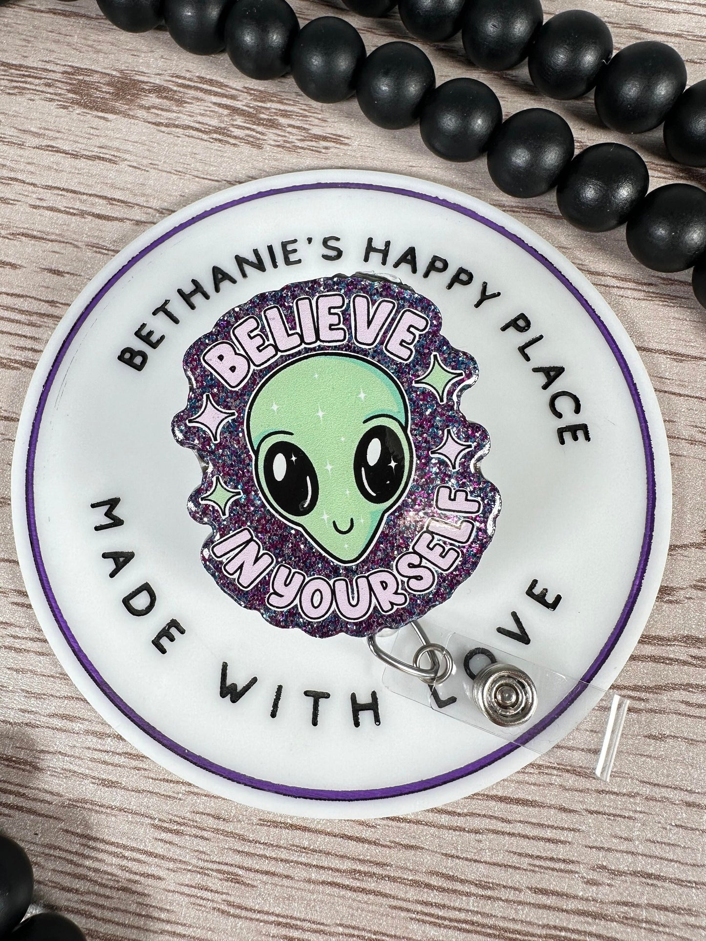 Believe in yourself retractable badge reel, alien badge holder, nurse ID holder, acrylic badge topper, alien gifts, lanyard