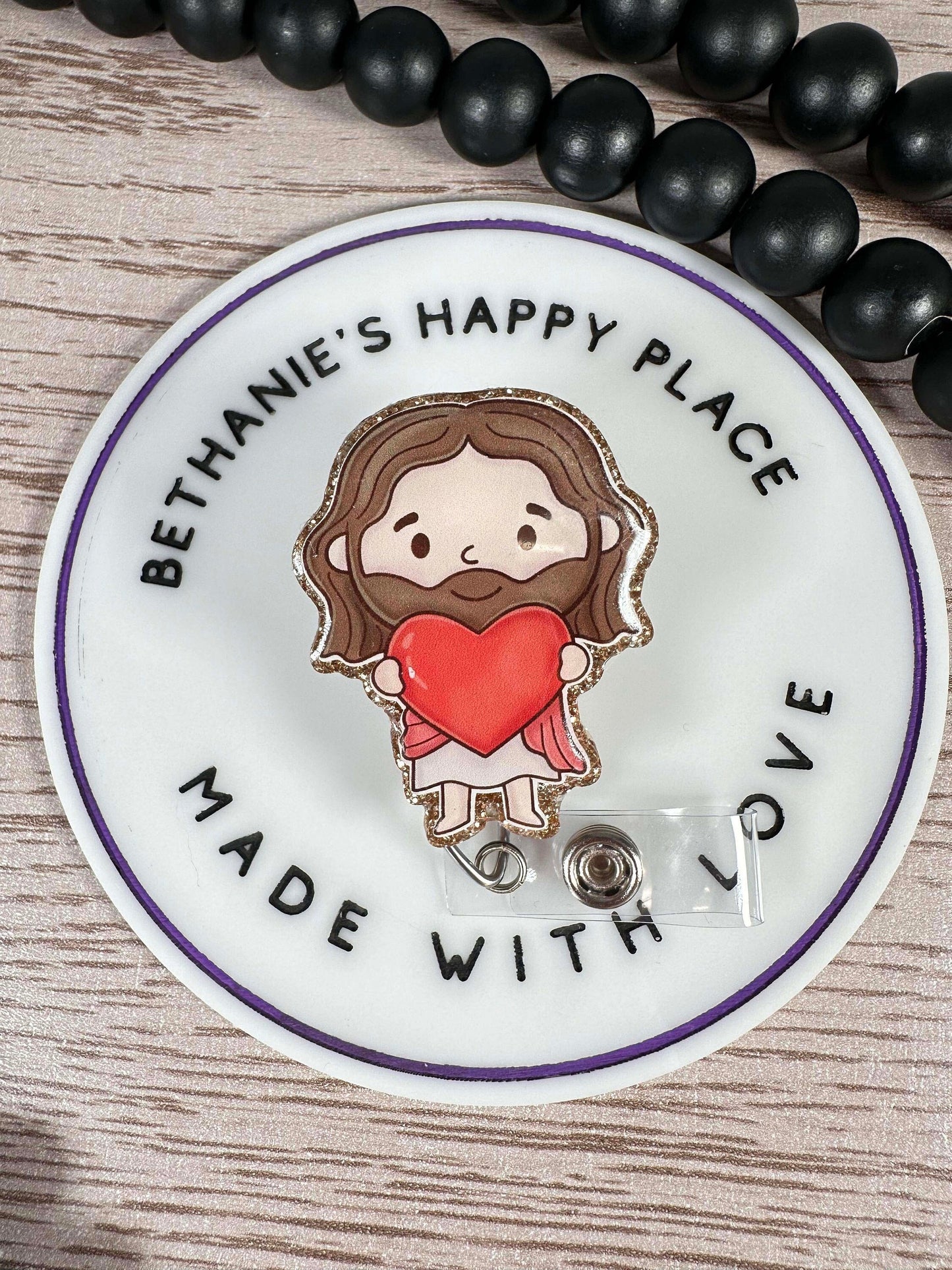 Love Jesus retractable badge reel, Jesus badge holder, praying badge clip, nurse gift, religious gift, Easter badge reel, praying Jesus