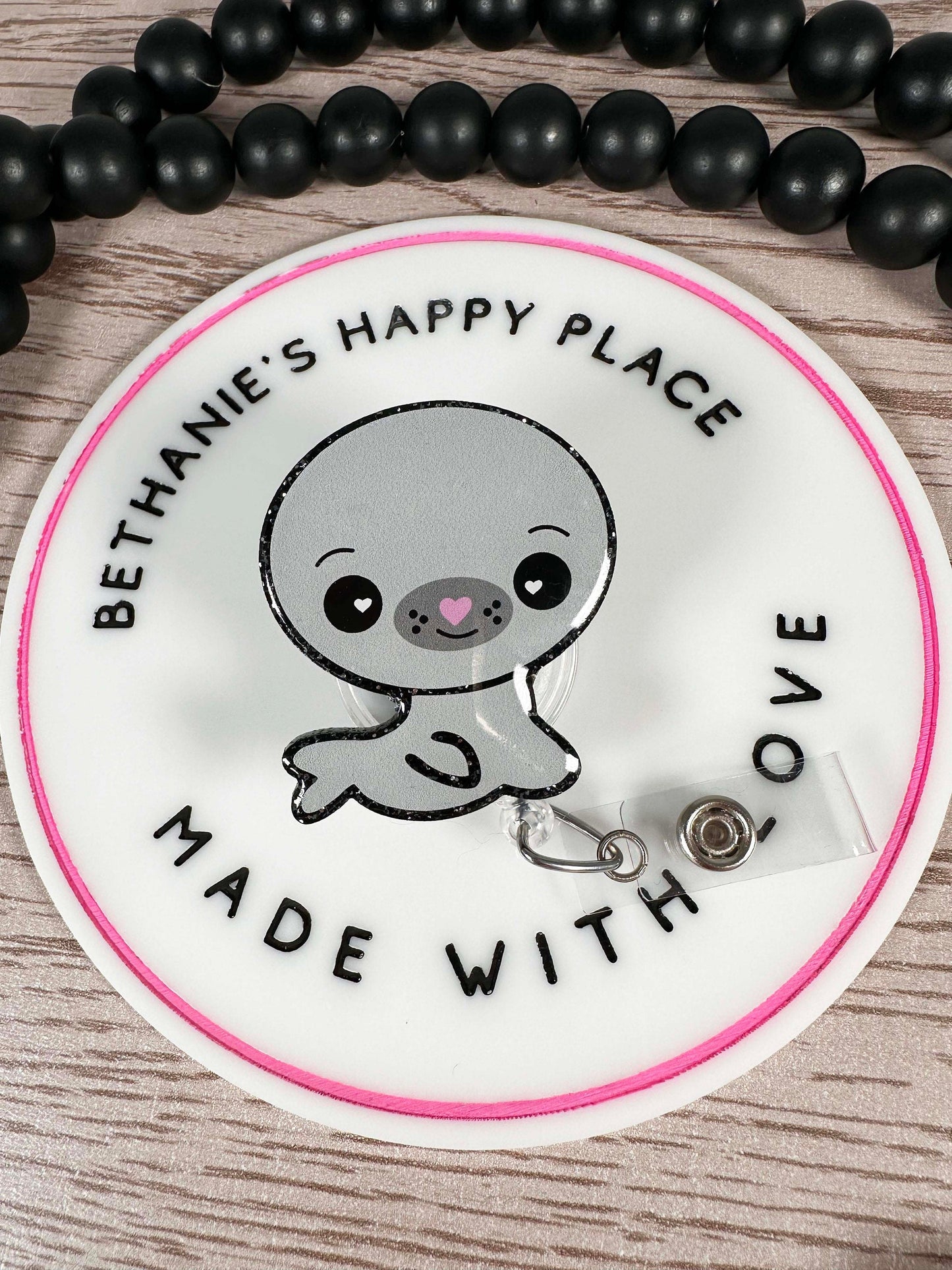 Cute seal retractable badge reel, seal badge holder, ID holder, acrylic badge topper, nurse ID holder, key card holder, easy to clean