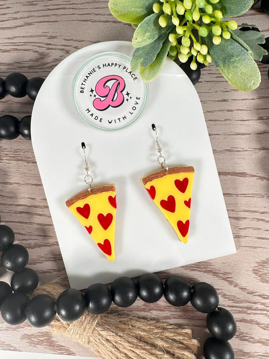 Pizza earrings, acrylic pizza dangle earrings, handmade, stainless steel wire hooks, pizza gifts, gifts for her, statement earrings