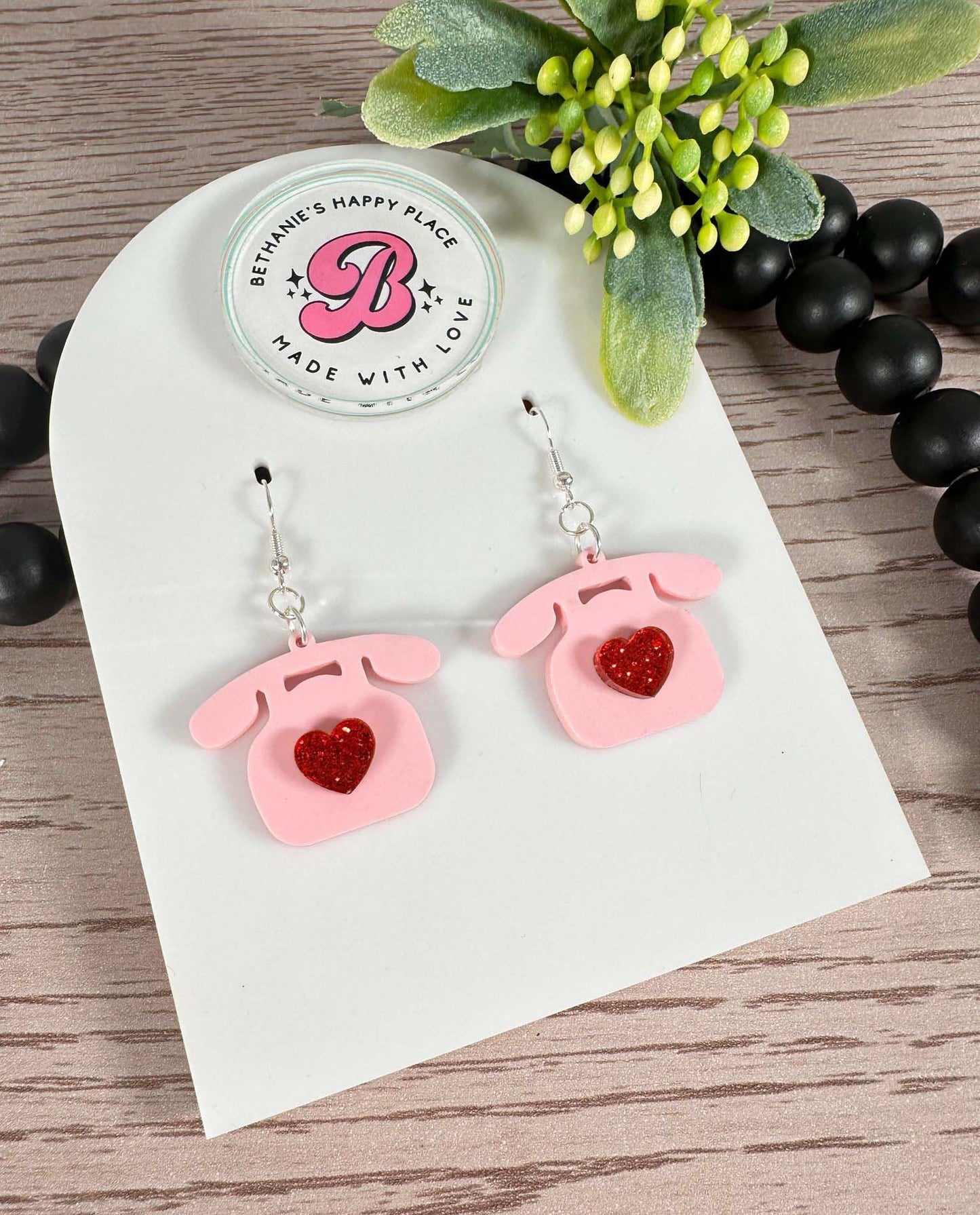 Pink telephone earrings, acrylic vintage phone earrings, dangle earrings, unique gifts for her, stainless steel hooks, statement earrings