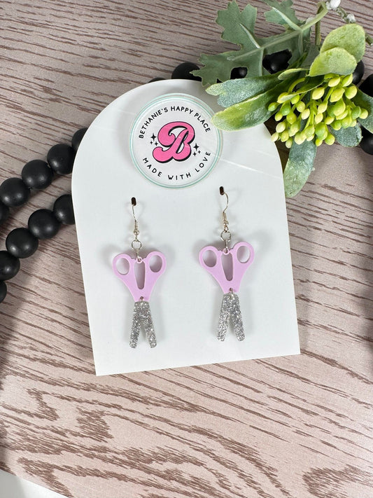 Scissor earrings, purple scissor acrylic earrings, seamstress gifts, gift for crafter, unique gift for her, statement earrings