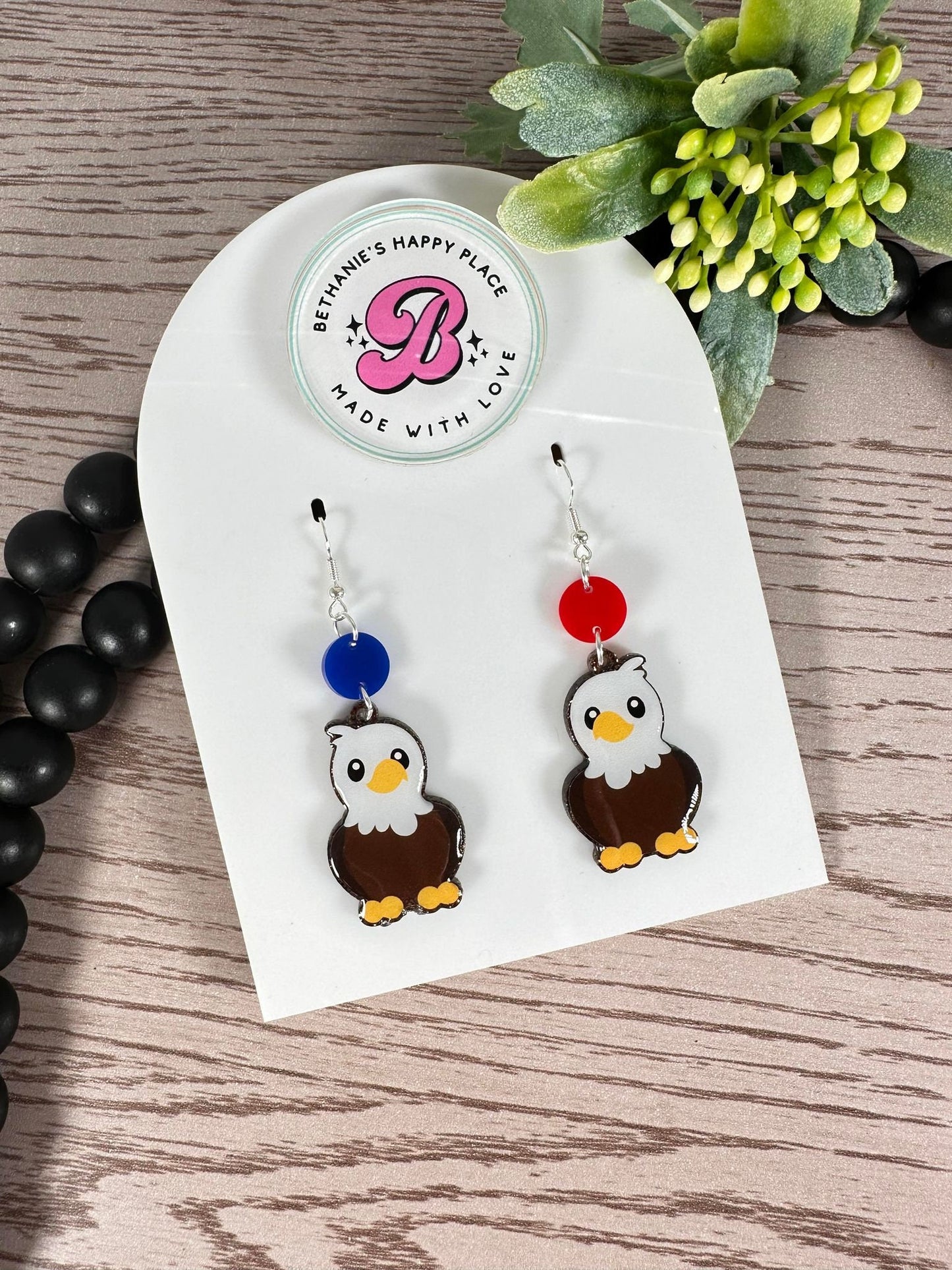 Eagle earrings, school spirit statement earrings, eagle gifts, school mascot earrings, red and blue eagles, handmade acrylic earrings