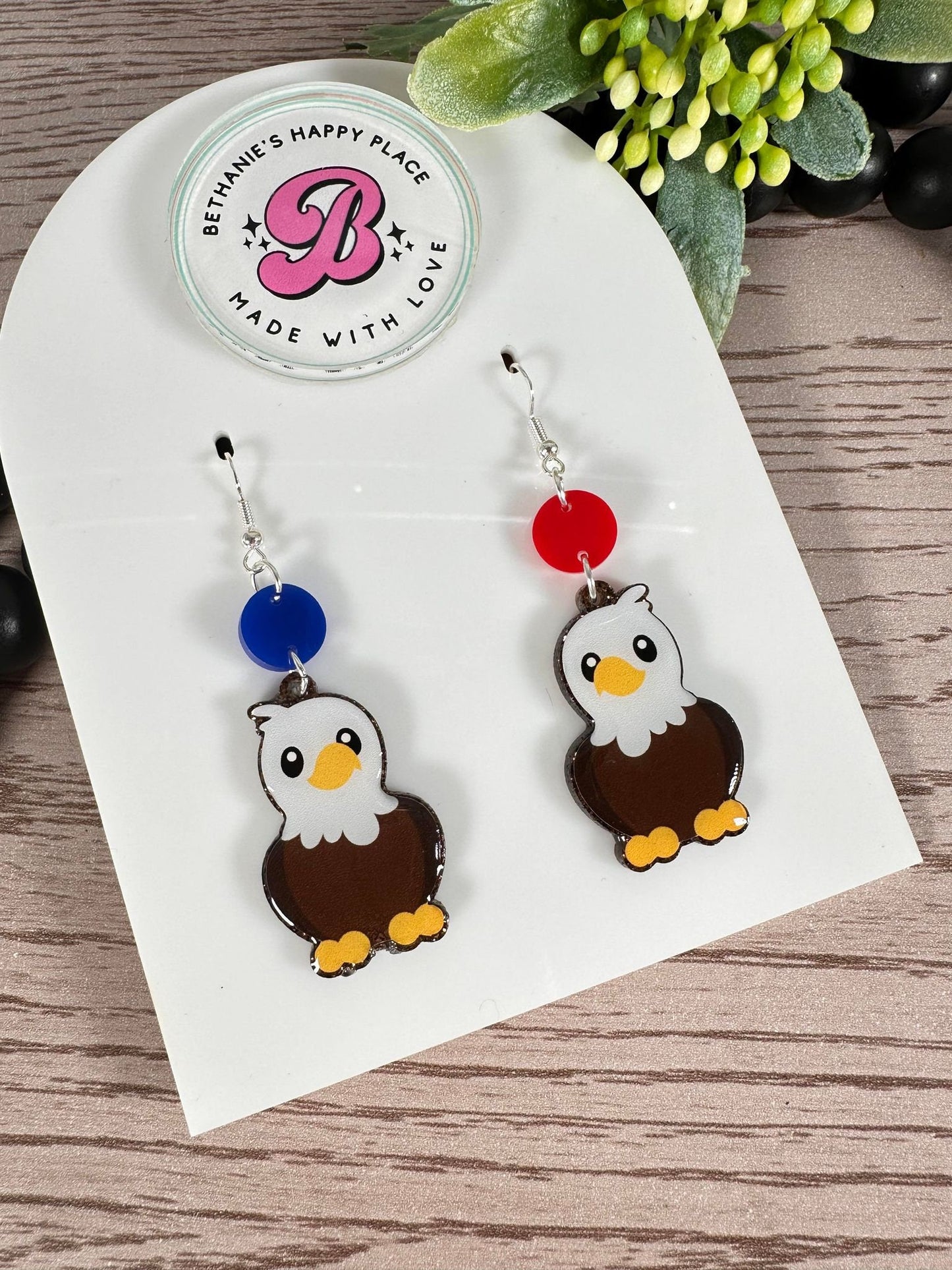 Eagle earrings, school spirit statement earrings, eagle gifts, school mascot earrings, red and blue eagles, handmade acrylic earrings