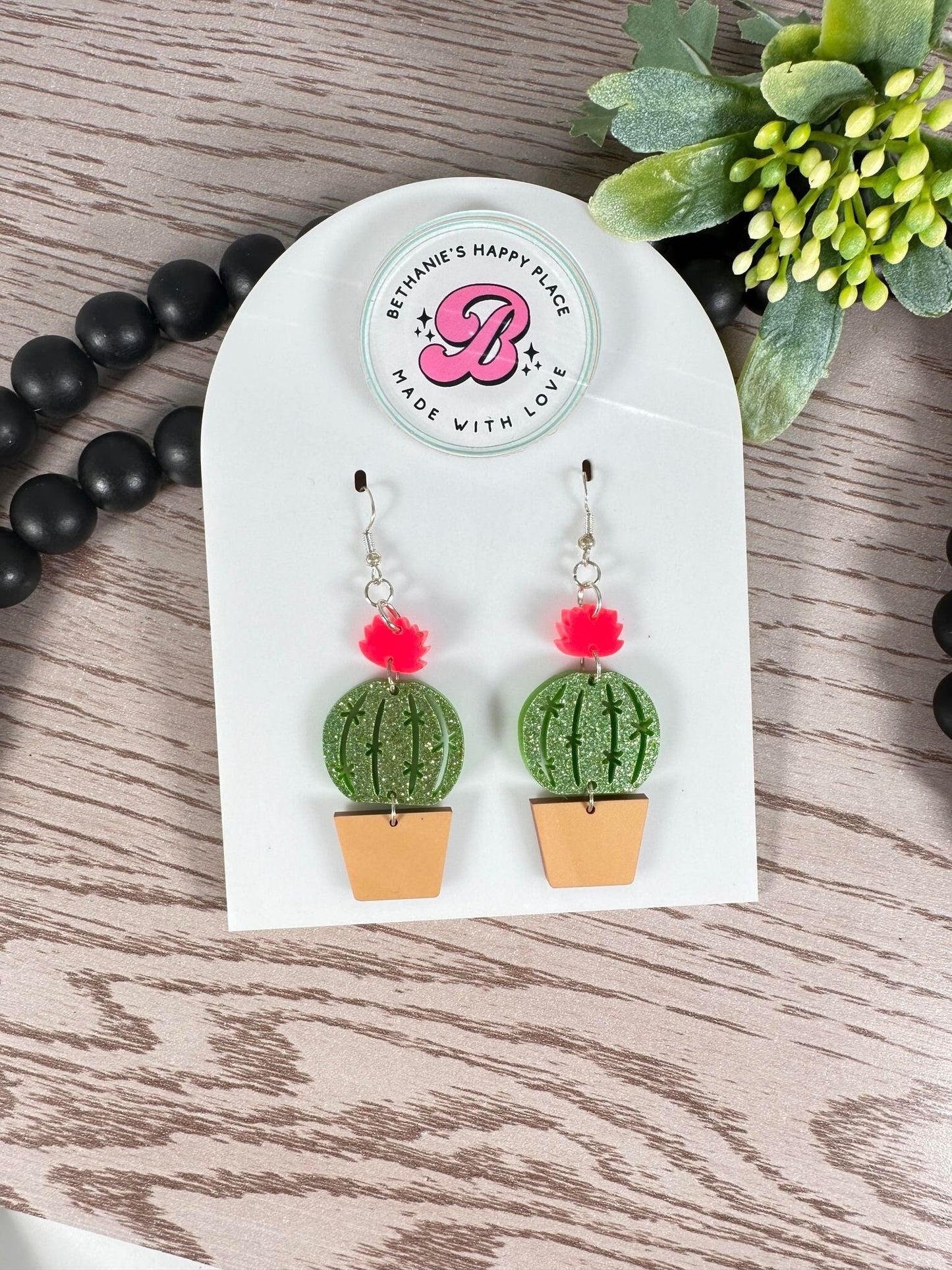 Succulent earrings, cactus acrylic earrings, statement dangle earrings, stainless steel hooks, cactus gifts, gifts for women