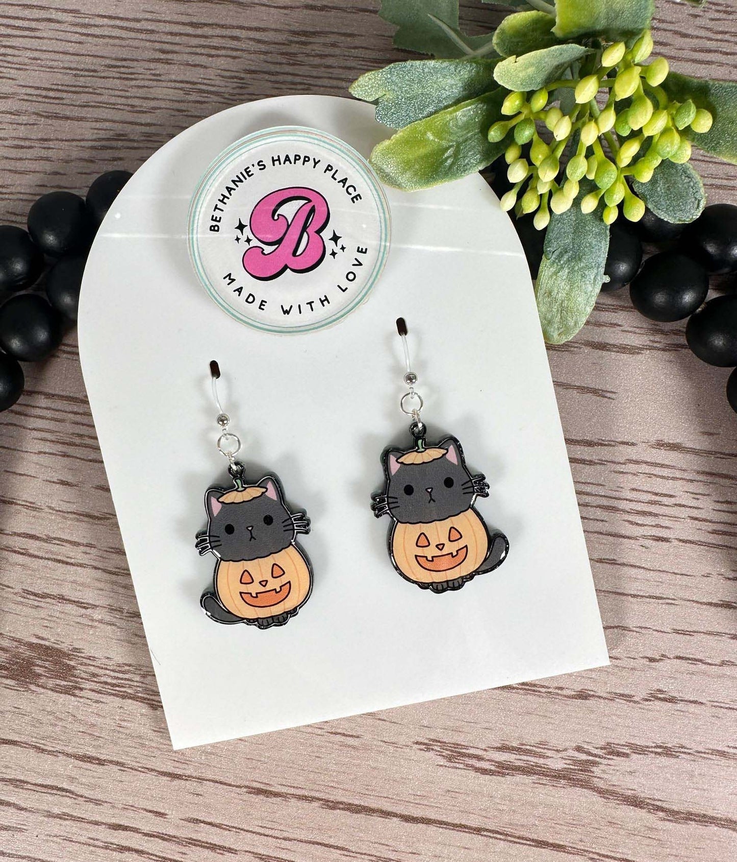 Halloween cat pumpkin earrings, Halloween dangle earings, black cat in pumpkin, Halloween statement earrings, gifts for women