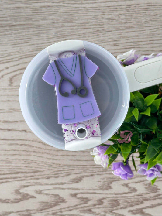 Purple nurse acrylic cup topper, nurse scrubs topper, tumbler tag, handmade topper for cup, nurse gifts, name plate for cup