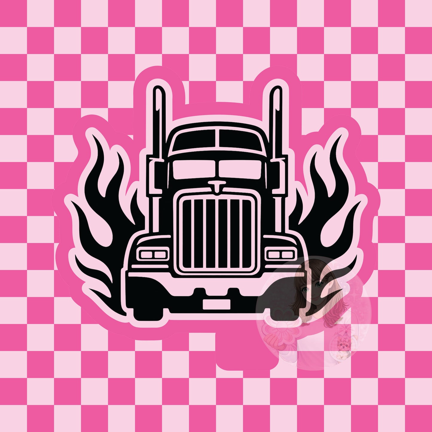 Semi truck with flames silicone freshie mold