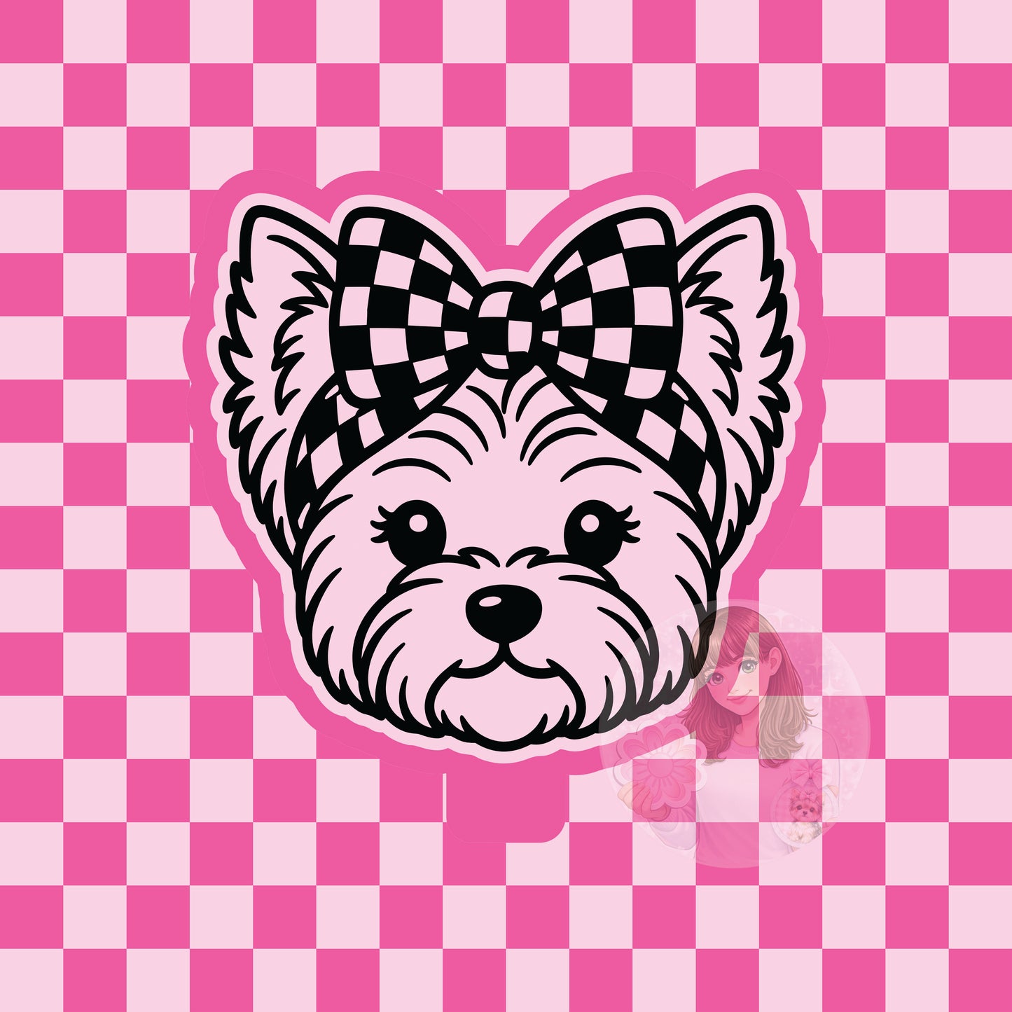 Yorkie with checkered bow silicone freshie mold